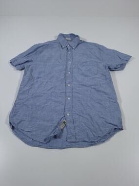 J.Crew Shirt Mens M Blue Solid Irish Linen Short Sleeve Button Up Casual Slim